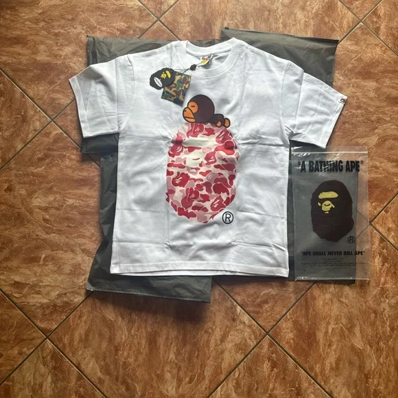 Bape White and Red Short Sleeve Tee - Picture 1 of 1